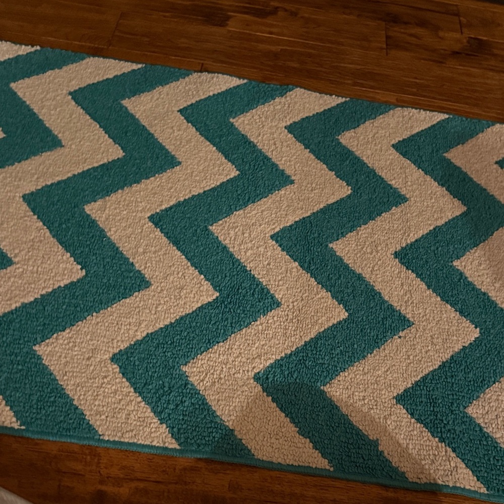 Chevron Pattern Teal and White Rug